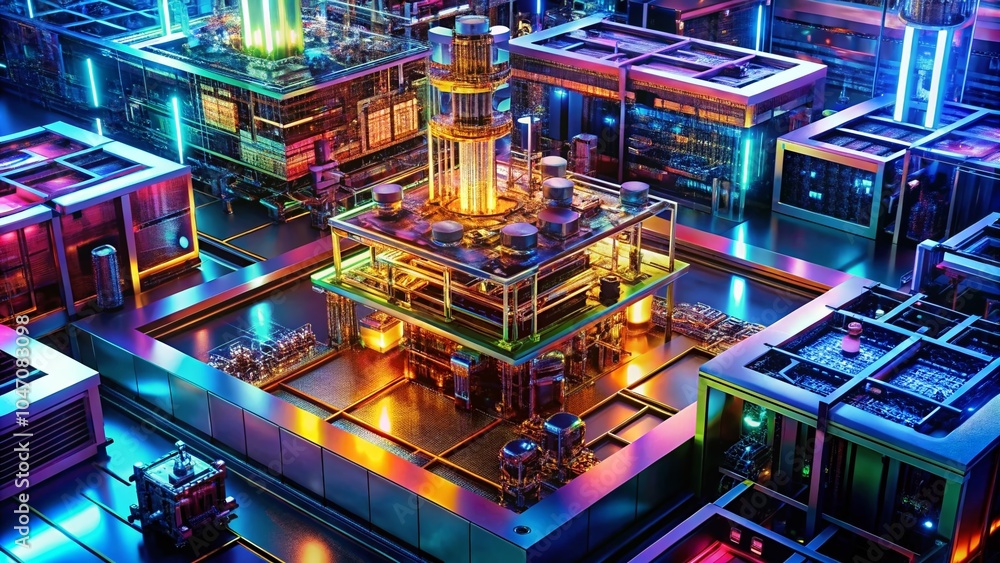 Poster closeup of quantum computing hardware in a modern lab environment for advanced technology insights