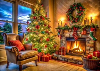 Corner Christmas Decorations with High Dynamic Range for Cozy Holiday Ambiance