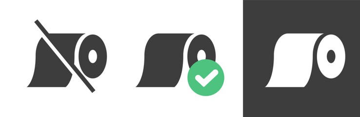 Do not throw toilet paper roll icon vector simple graphic pictogram solid style set, toiletries waste not allowed forbidden sign symbol isolated silhouette shape image clip art