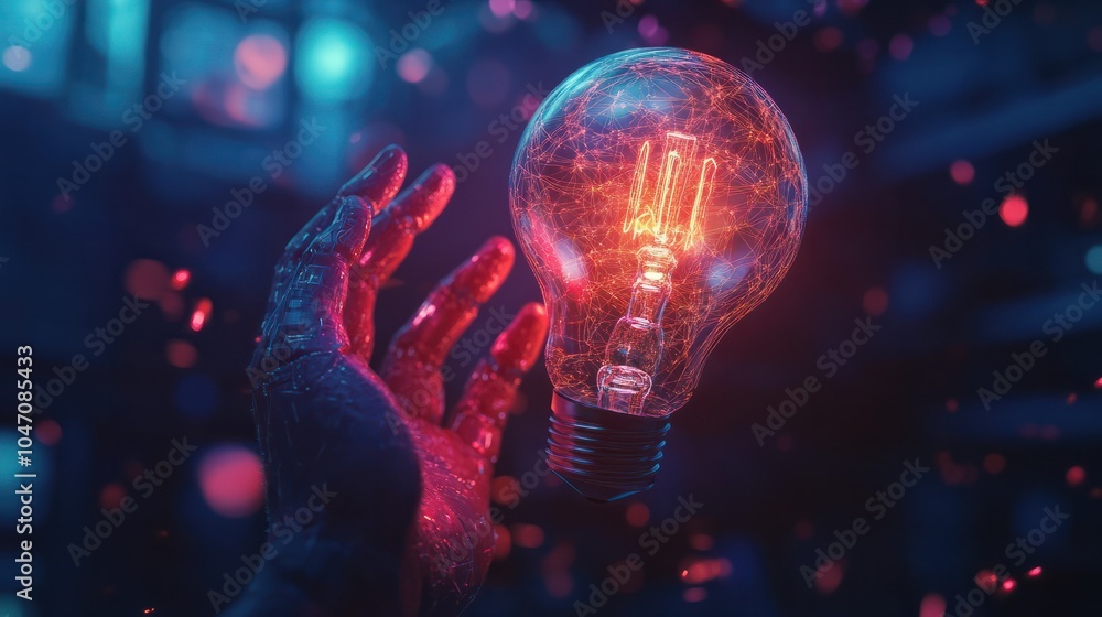 Poster ai, machine learning, hands of robot and human touch on big data network, brain data creative in lig