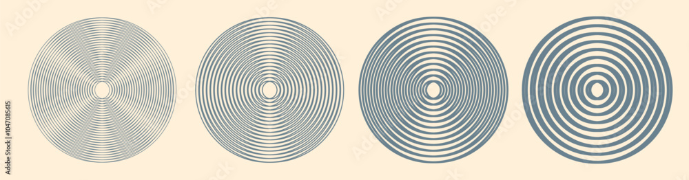 Poster rotation turning line stroke circle disk effect icon vector graphic illustration set, linear thin to