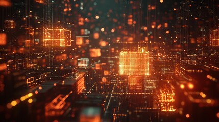 Blockchain concept. Big data binary code futuristic information technology, data flow. Transferring of big data. interconnected blocks of data depicting a cryptocurrency blockchain. 3D Rendering.