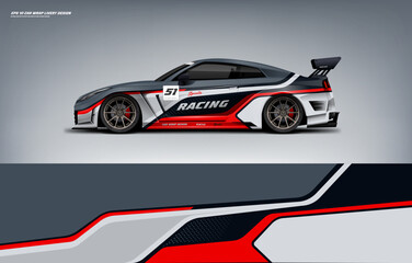 Obraz premium Car wrap livery design sporty sharp line style combination of red color with grey background