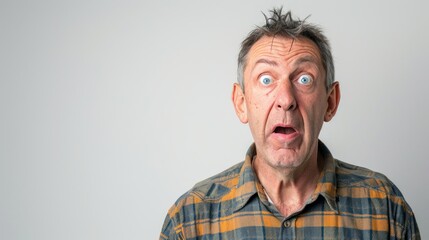 Obraz premium Surprised Man in Plaid Shirt