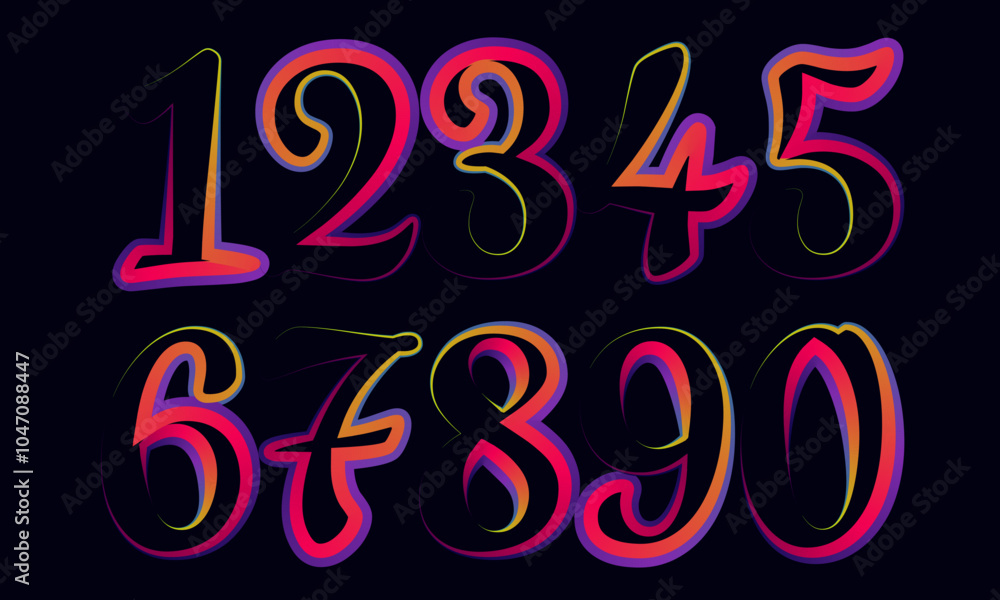Poster set numbers, number, 3d numbers, gradient color number, 3d numbers vector set characters. one, two, 