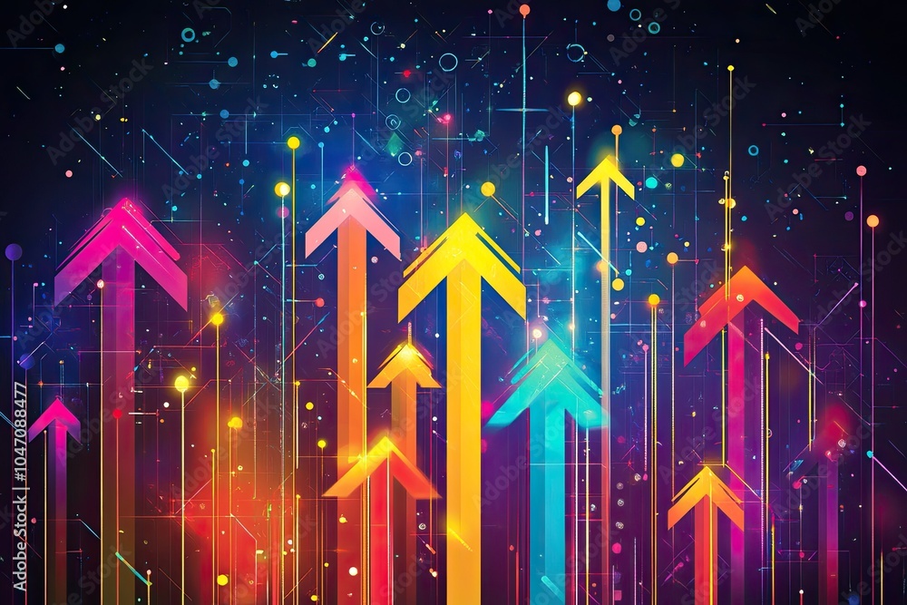 Poster digital arrows representing growth and progress in a futuristic data