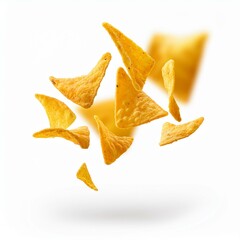 Fototapeta premium Triangular shaped corn chips levitate isolated on white background