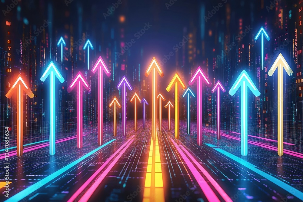 Poster digital arrows representing growth and progress in a futuristic data