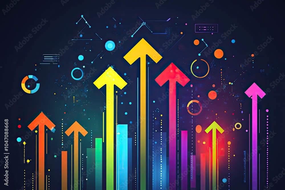 Poster digital arrows representing growth and progress in a futuristic data