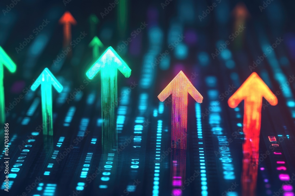 Poster digital arrows representing growth and progress in a futuristic data