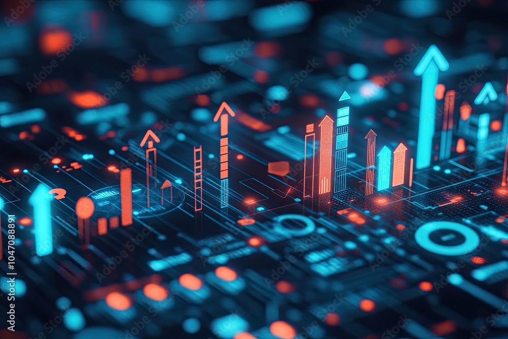 Poster digital arrows representing growth and progress in a futuristic data