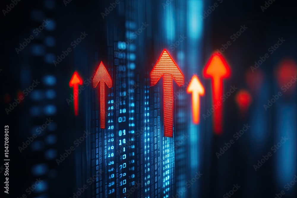Poster digital arrows representing growth and progress in a futuristic data