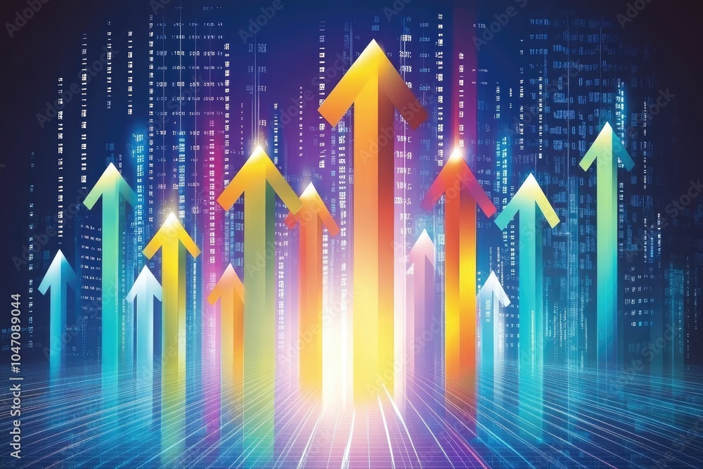 Poster digital arrows representing growth and progress in a futuristic data