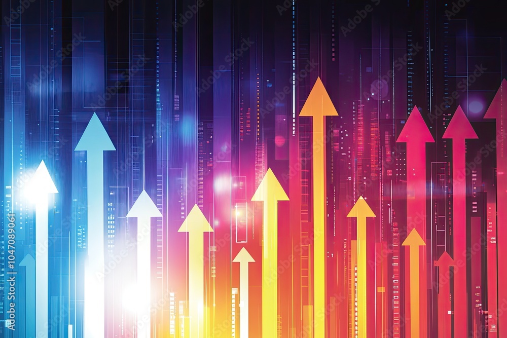 Poster digital arrows representing growth and progress in a futuristic data
