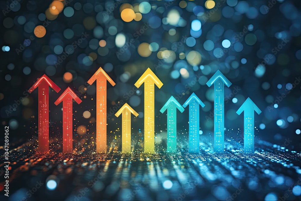 Poster digital arrows representing growth and progress in a futuristic data