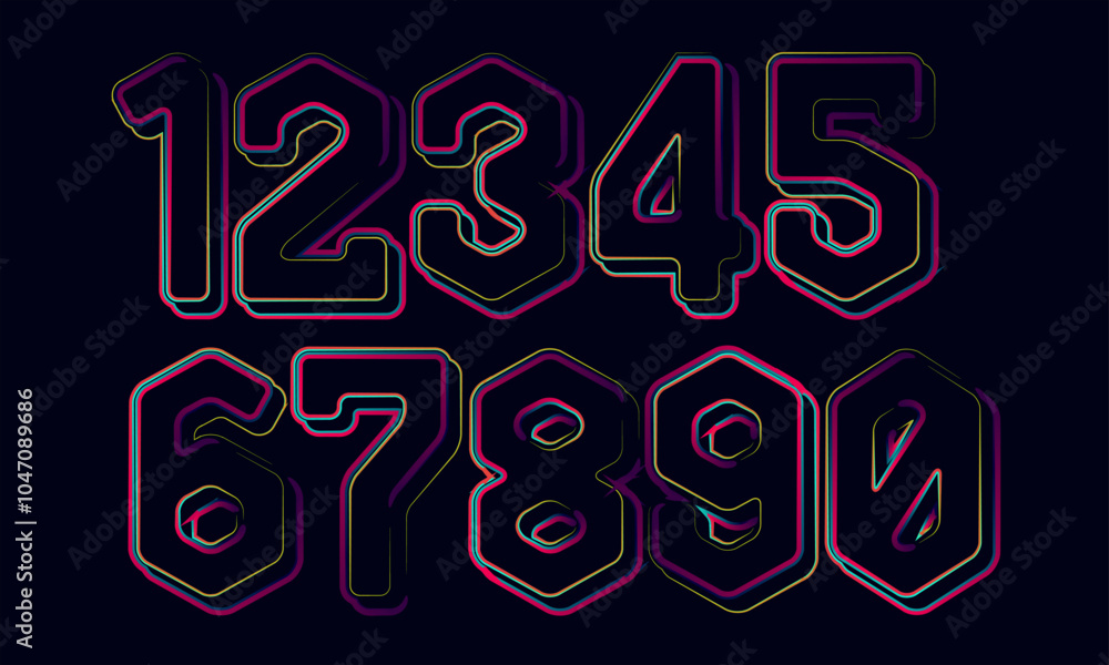 Poster set numbers, number, 3d numbers, gradient color number, 3d numbers vector set characters. one, two, 