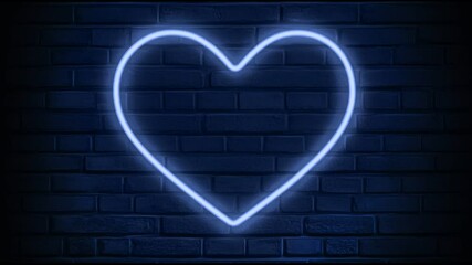 Flashing neon blue heart flickering against a brick wall. Vibrant concept, urban art, love.