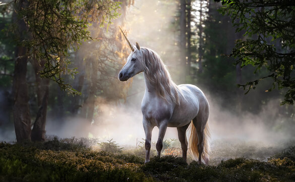 A wild magic unicorn in the forest