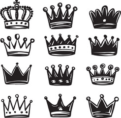 Hand Drawn Crowns Vector Graphic Set