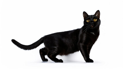 Bombay cat standing on white background.