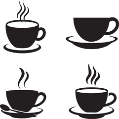 Hot Coffee Cups Silhouette Stylized Vector Graphic