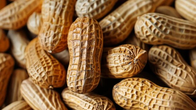 A close-up view of a pile of peanuts in their shells