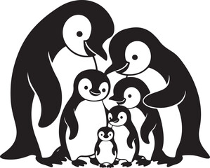 Penguin Family Silhouette Stylized Vector Graphic