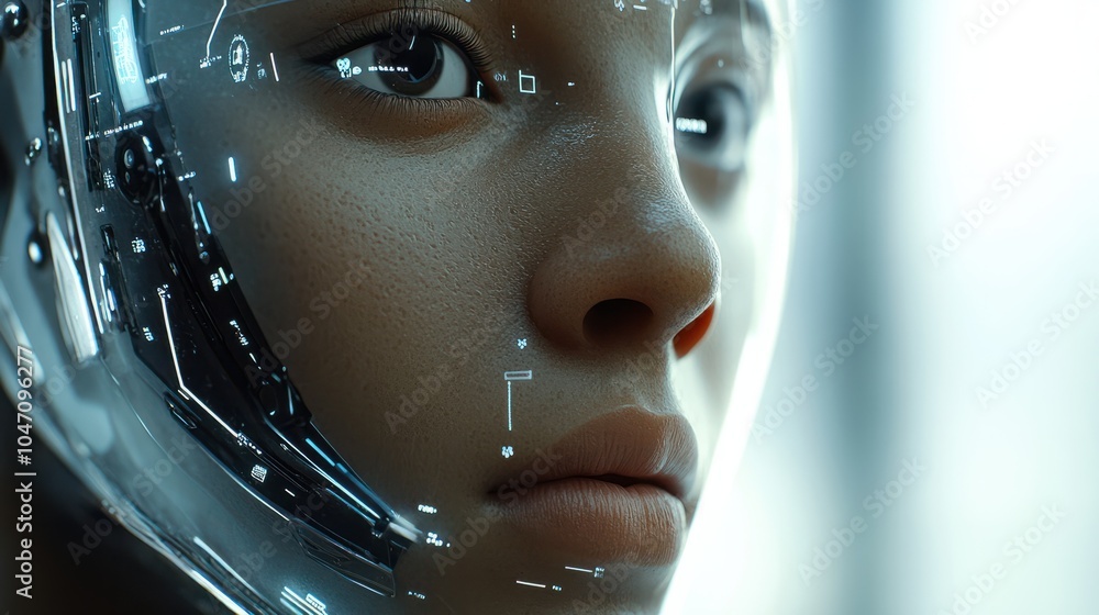 Aufkleber futuristic rendering of a human face. concept of artificial intelligence. 3d render.
