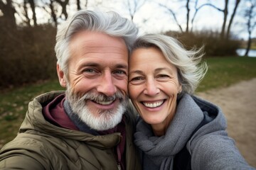 Close up of a American senior couple taking selfie