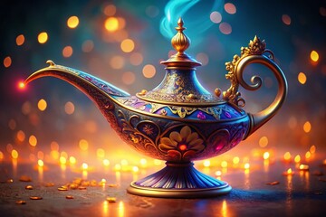 Enchanted Magic Lamp 3D Rendering for Mystical Themes and Fantasy Concepts