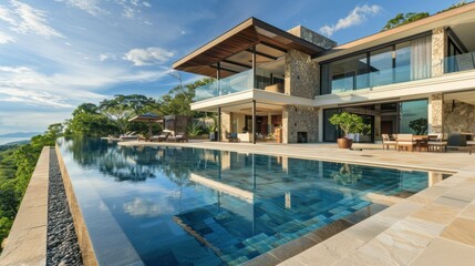 Fototapeta premium Modern Luxury Villa with Infinity Pool and Stunning Ocean Views