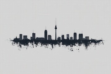 A minimalist depiction of the Berlin skyline showcases the citys notable structures in silhouette. The design highlights the clean lines and forms of modern architecture against a simple backdrop.