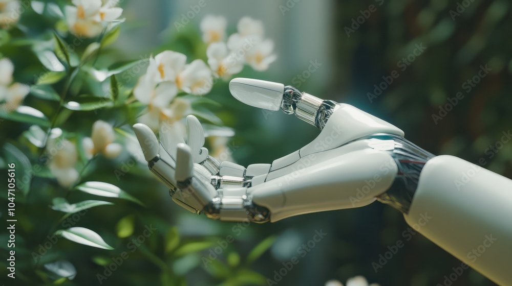 Aufkleber white humanoid hand using digital artificial intelligence icon hologram 3d rendering