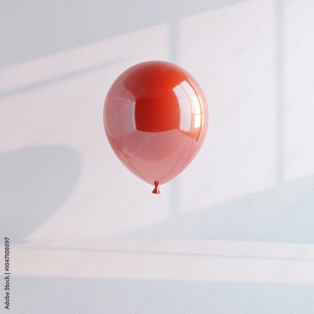 Poster a 3d render of a floating red balloon, its glossy surface reflecting soft light, set against a clean