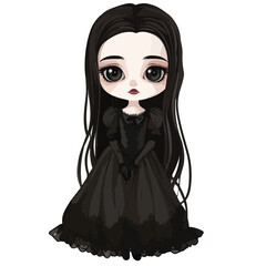 Naklejka premium Stunning Gothic Doll Cartoon Vector Illustration