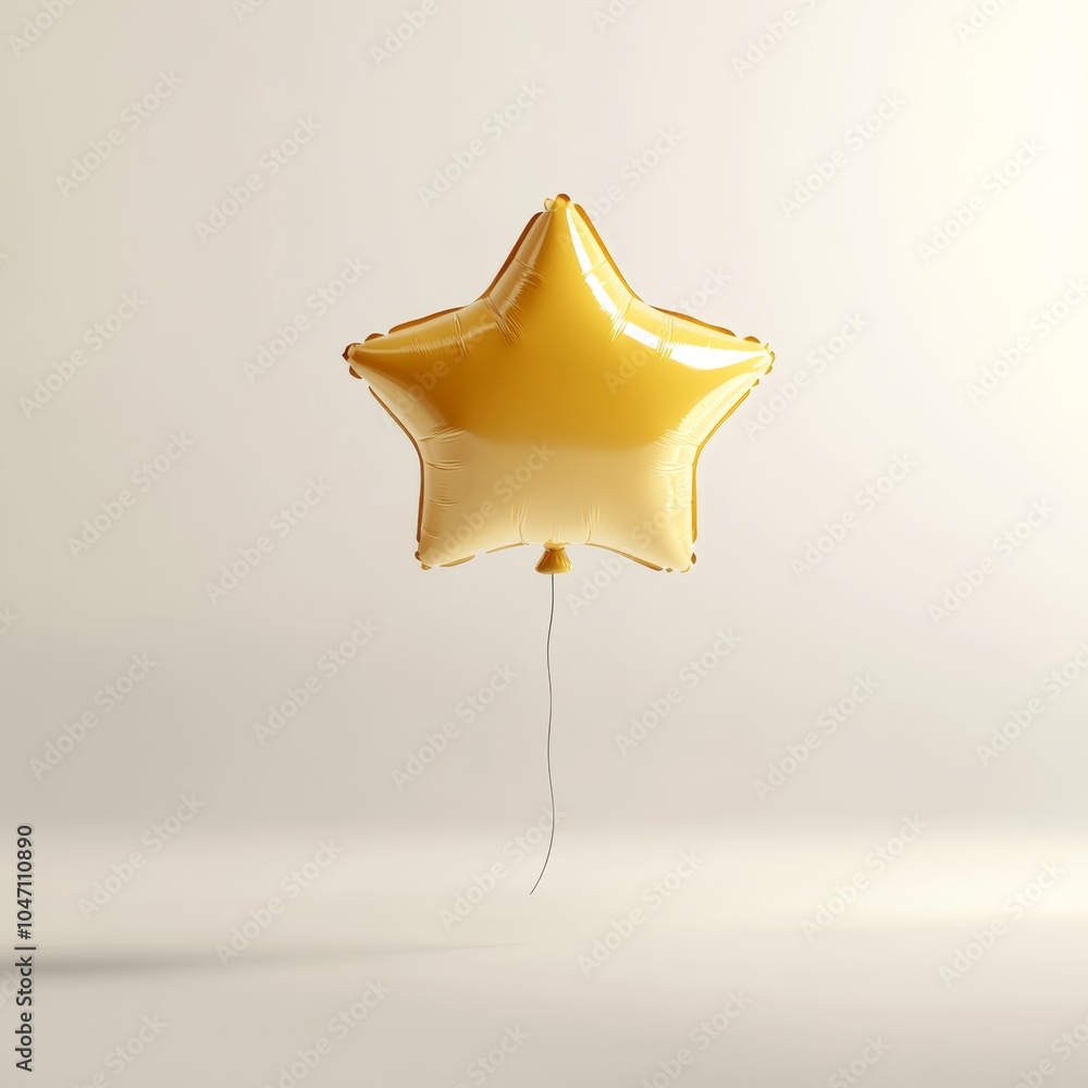 Poster a 3d render of a single balloon in the shape of a star, floating against a clean white background wi