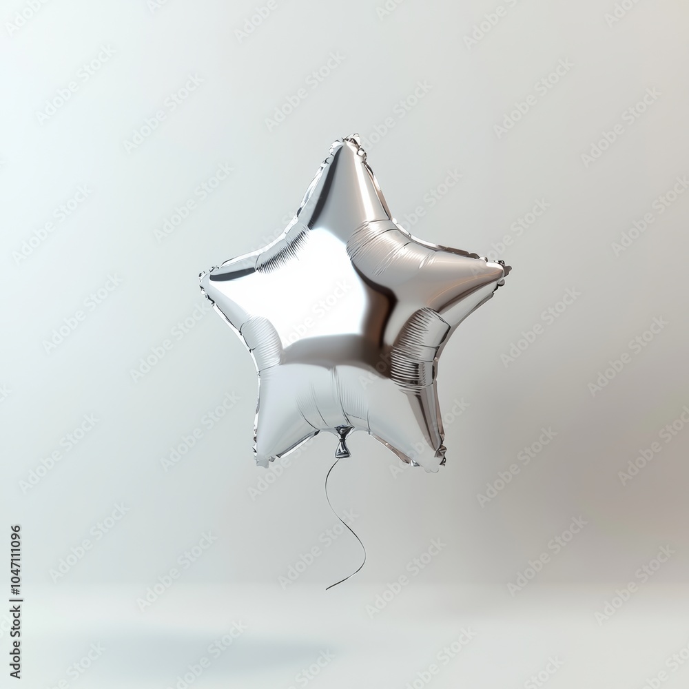 Poster a 3d render of a single balloon in the shape of a star, floating against a clean white background wi