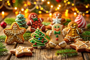 Obraz premium Festive Christmas Cookie Wallpaper with High Dynamic Range for Holiday Cheer