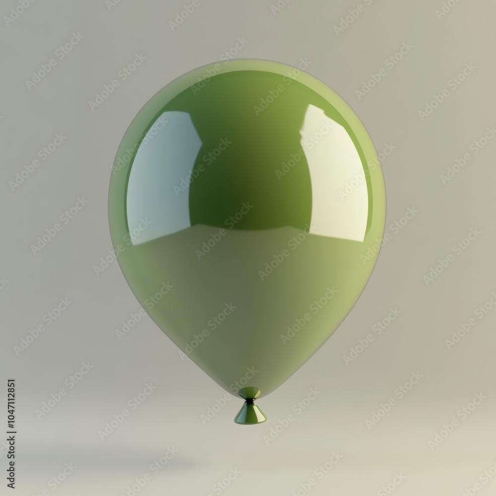 Poster a 3d-rendered floating green balloon, with a shiny reflective surface and soft shadows on a neutral 