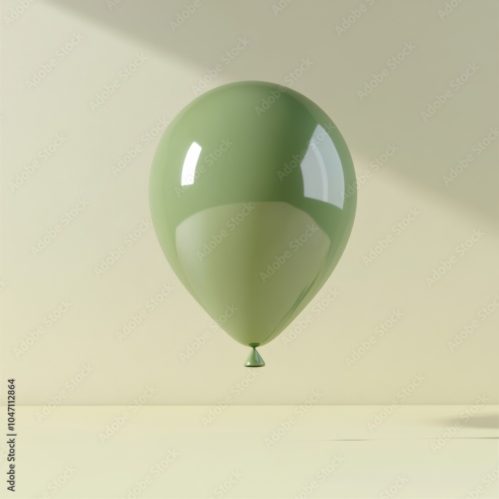 Poster a 3d-rendered floating green balloon, with a shiny reflective surface and soft shadows on a neutral 