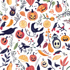 Naklejka premium Vibrant Halloween Elements Illustration for Festive Designs