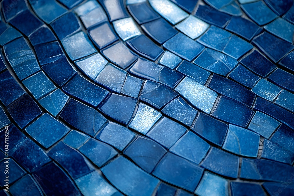 Poster blue mosaic tiles creating a wavy pattern in a serene setting