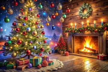 Festive Christmas Decorations with Copy Space for Holiday Wishes and Greetings