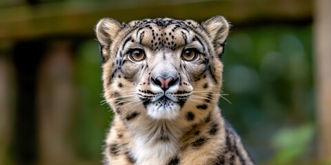 Fototapeta premium Closeup Portrait of Snow Leopard with Intense Gaze and Stunning Fur