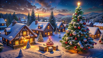 Festive Christmas Drawing Inspiration - Panoramic View of Holiday Decorations and Cheerful Scenes