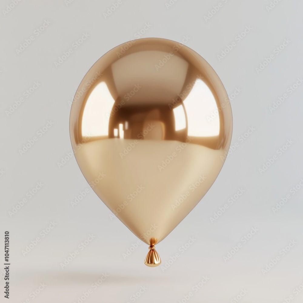 Poster a 3d-rendered gold balloon floating in the center, with metallic reflections and soft lighting casti