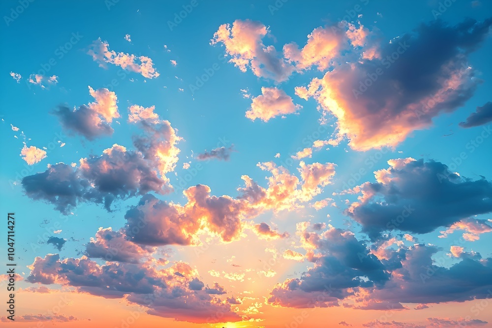 Wall mural Beautiful sunset sky with colorful clouds over the horizon