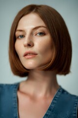 Fototapeta premium Studio portrait of a beautiful girl on a light background