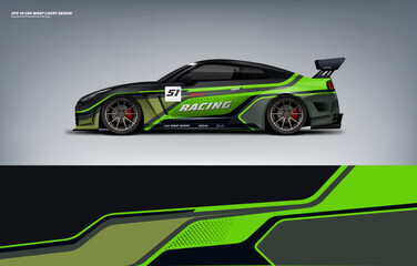 Sporty Car wrap livery design with elegant racing line theme with green color combination