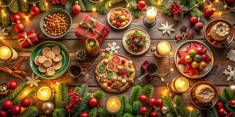 Festive Christmas Table Setting with Delicious Holiday Treats and Elegant Decorations